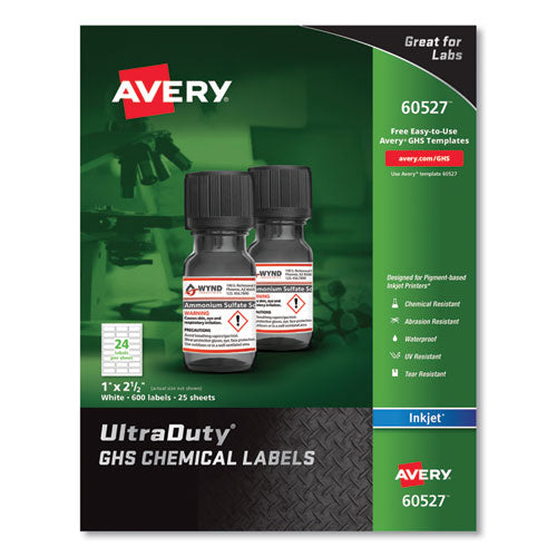 Image of Avery® Ultraduty Ghs Chemical Waterproof And Uv Resistant Labels, 1 X 2.5, White, 24/sheet, 25 Sheets/pack