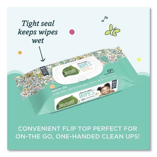 Image of Seventh Generation® Free and Clear Baby Wipes, 7 x 7, Unscented, White, 64/Flip-Top Pack