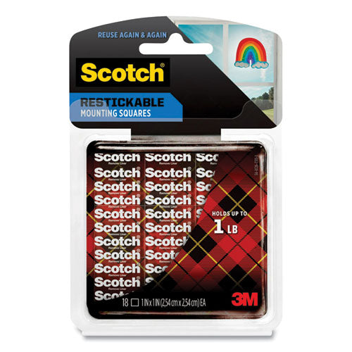 Image of Scotch® Restickable Mounting Tabs, Removable, Repositionable, Holds Up To 1 Lb (4 Tabs), 1 X 1, Clear, 18/pack