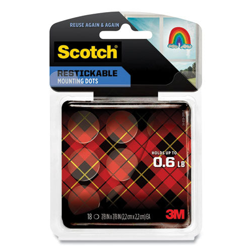 Image of Scotch® Restickable Mounting Tabs, Repositionable, Holds Up To 0.6 Lb, 0.88 X 0.88, Clear, 18/pack