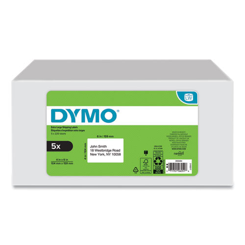 Image of DYMO® LW Extra-Large Shipping Labels, 4" x 6", White, 220 Labels/Roll, 5 Rolls/Pack