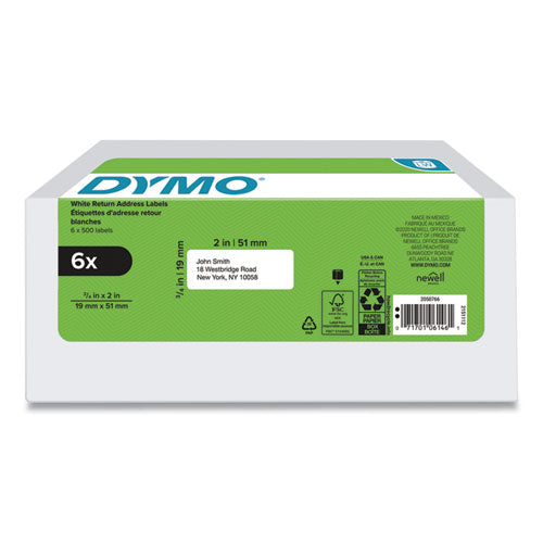 Image of DYMO® LW Address Labels, 0.75" x 2", White, 500 Labels/Roll, 6 Rolls/Pack