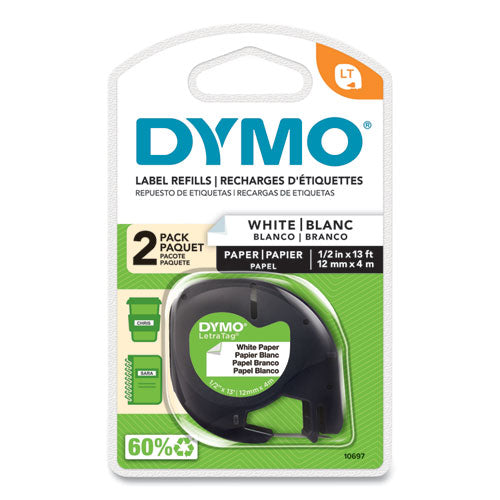 Image of DYMO® Letratag Paper Label Tape Cassettes, 0.5" X 13 Ft, White, 2/pack