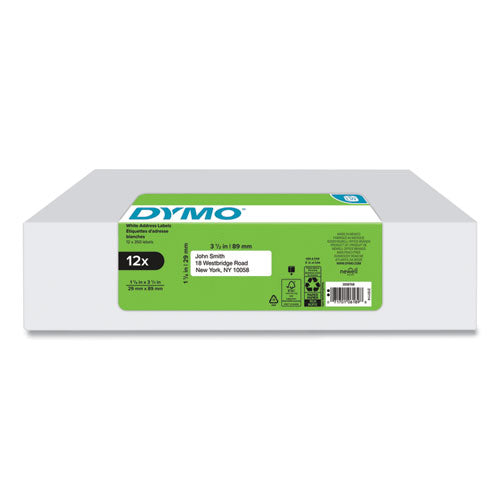Image of DYMO® LW Address Labels, 1.13" x 3.5", White, 350 Labels/Roll, 12 Rolls/Pack