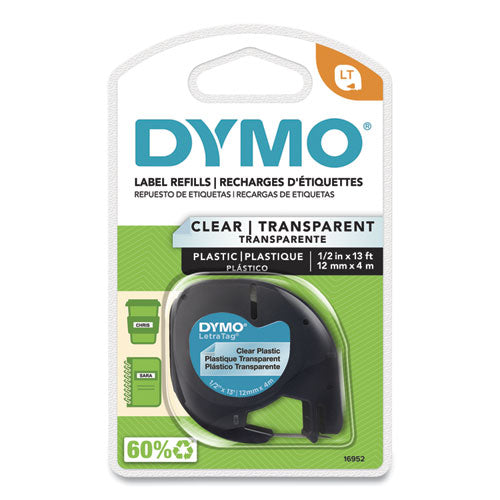 Image of DYMO® Letratag Plastic Label Tape Cassette, 0.5" X 13 Ft, Clear