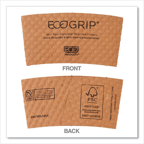 Image of Eco-Products® Ecogrip Hot Cup Sleeves - Renewable And Compostable, Fits 12, 16, 20, 24 Oz Cups, Kraft, 1,300/carton