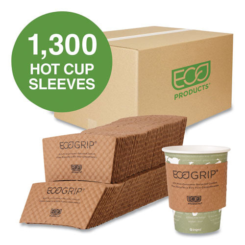 Image of Eco-Products® Ecogrip Hot Cup Sleeves - Renewable And Compostable, Fits 12, 16, 20, 24 Oz Cups, Kraft, 1,300/carton