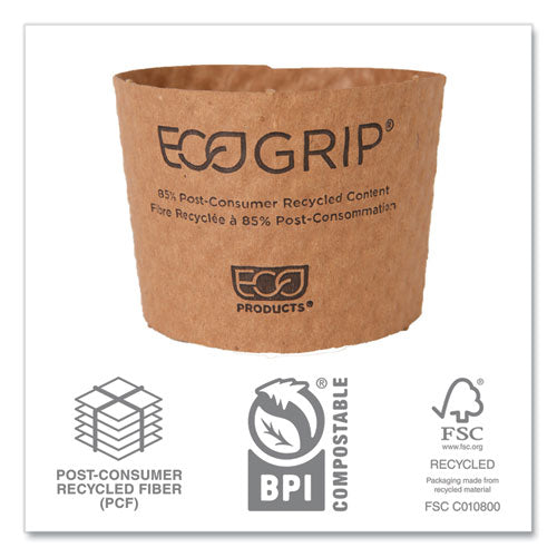 Image of Eco-Products® Ecogrip Hot Cup Sleeves - Renewable And Compostable, Fits 12, 16, 20, 24 Oz Cups, Kraft, 1,300/carton