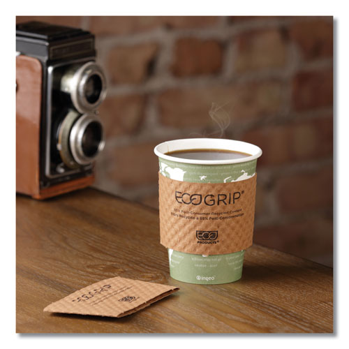 Image of Eco-Products® Ecogrip Hot Cup Sleeves - Renewable And Compostable, Fits 12, 16, 20, 24 Oz Cups, Kraft, 1,300/carton