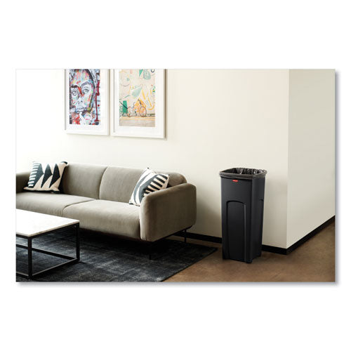 Image of Rubbermaid® Commercial Untouchable Square Waste Receptacle, 23 gal, Plastic, Black