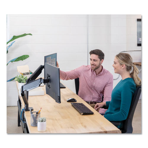 Image of Fellowes® Platinum Series Dual Monitor Arm For 27" Monitors, 360 Deg Rotation, +85 Deg/-20 Deg Tilt, 360 Deg Pan, Black, Supports 20 Lb