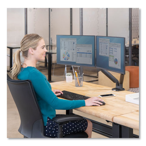 Image of Fellowes® Platinum Series Dual Monitor Arm For 27" Monitors, 360 Deg Rotation, +85 Deg/-20 Deg Tilt, 360 Deg Pan, Black, Supports 20 Lb