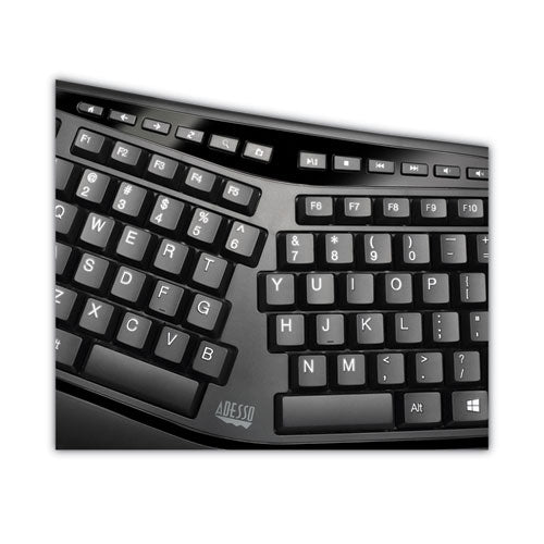 Image of Adesso Wkb1500gb Wireless Ergonomic Keyboard And Mouse, 2.4 Ghz Frequency/30 Ft Wireless Range, Black