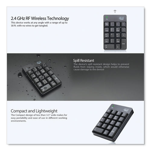 Image of Adesso Wkb6010ub Wireless 18-Key Numeric Usb Keypad, Black