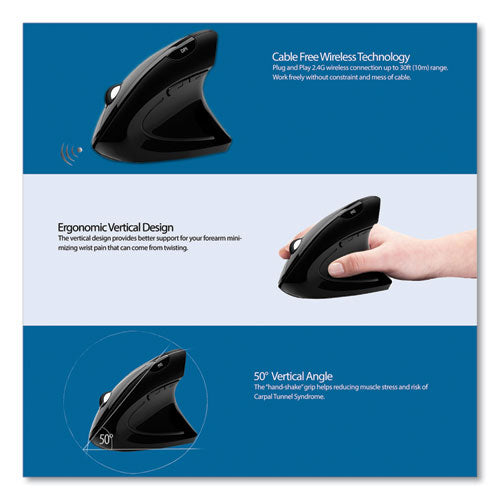 Image of Adesso Imouse E10 Wireless Vertical Ergonomic Usb Mouse, 2.4 Ghz Frequency/33 Ft Wireless Range, Right Hand Use, Black