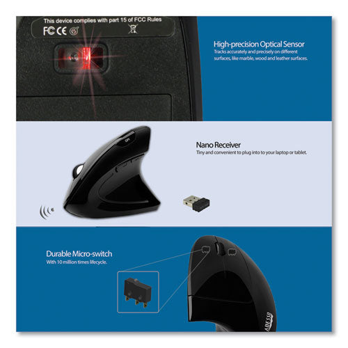 Image of Adesso Imouse E10 Wireless Vertical Ergonomic Usb Mouse, 2.4 Ghz Frequency/33 Ft Wireless Range, Right Hand Use, Black