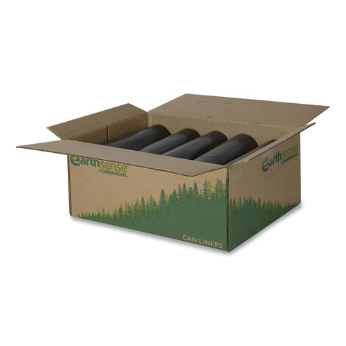 Image of Earthsense® Commercial Linear Low Density Recycled Can Liners, 60 gal, 1.25 mil, 38" x 58", Black, 10 Bags/Roll, 10 Rolls/Carton