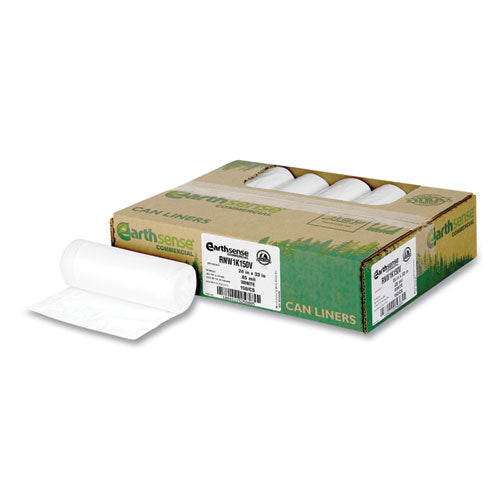 Image of Earthsense® Commercial Linear-Low-Density Recycled Tall Kitchen Bags, Open-Face, 13 gal, 24" x 33", White, 15 Bags/Roll, 10 Rolls/Box