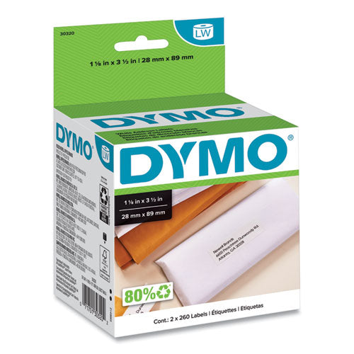 Image of DYMO® Labelwriter Address Labels, 1.12" X 3.5", White, 260 Labels/roll, 2 Rolls/pack