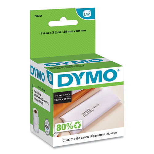 Image of DYMO® Labelwriter Address Labels, 1.12" X 3.5", White, 130 Labels/roll, 2 Rolls/pack