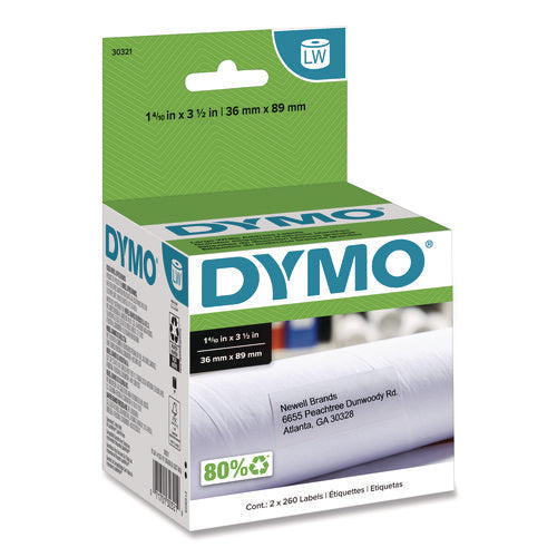 Image of DYMO® Labelwriter Address Labels, 1.4" X 3.5", White, 260 Labels/roll, 2 Rolls/pack