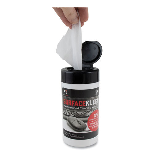 Image of Read Right® SurfaceKleen Premoistened Alcohol Cleaning Wipes, 6.38 x 5.4, Tub, Unscented, White, 75/Pack