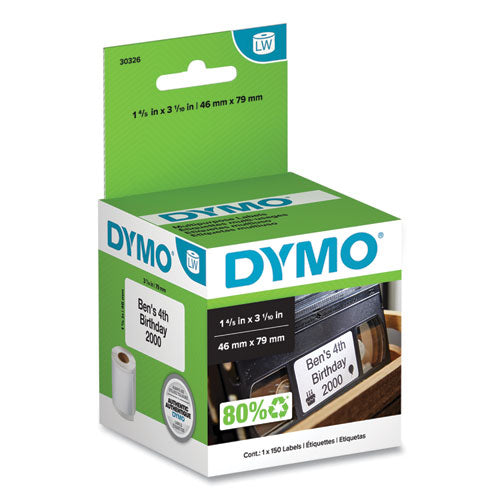 Image of DYMO® Labelwriter Vhs Top Labels, 1.8" X 3.1", White, 150 Labels/roll