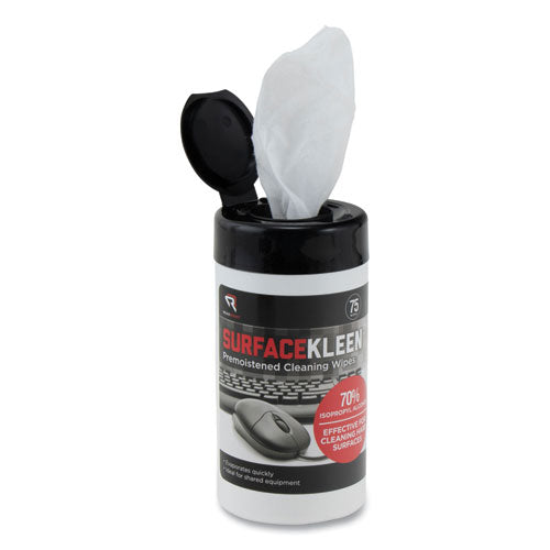 Image of Read Right® SurfaceKleen Premoistened Alcohol Cleaning Wipes, 6.38 x 5.4, Tub, Unscented, White, 75/Pack