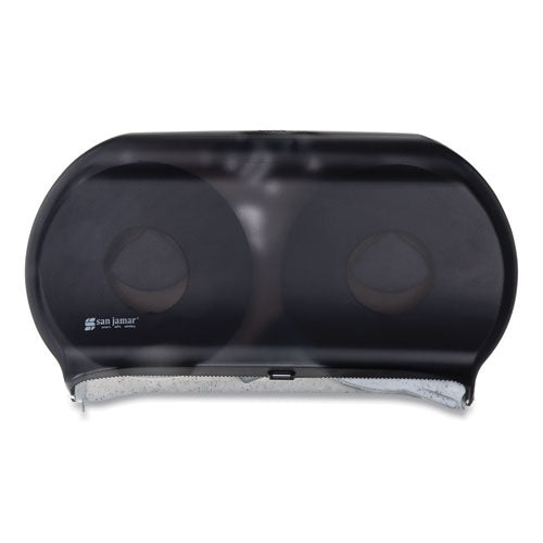 Image of San Jamar® Twin 9" Jumbo Tissue Dispenser, Classic, 19 x 5.25 x 12, Transparent Black Pearl