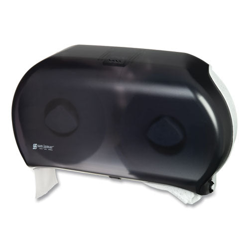 Image of San Jamar® Twin 9" Jumbo Tissue Dispenser, Classic, 19 x 5.25 x 12, Transparent Black Pearl