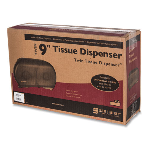 Image of San Jamar® Twin 9" Jumbo Tissue Dispenser, Classic, 19 x 5.25 x 12, Transparent Black Pearl