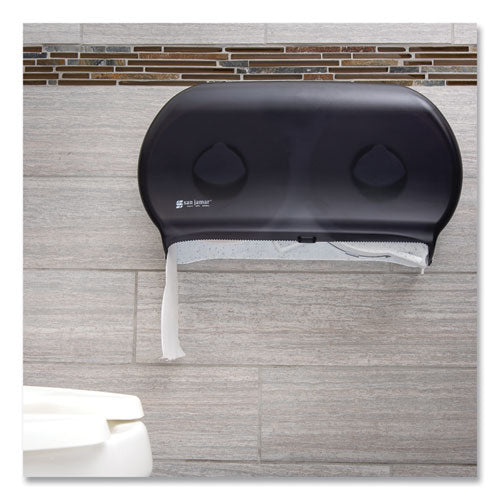 Image of San Jamar® Twin 9" Jumbo Tissue Dispenser, Classic, 19 x 5.25 x 12, Transparent Black Pearl