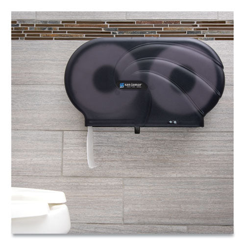Image of San Jamar® Twin 9" JBT Toilet Tissue Dispenser, Oceans, 19 x 5.25 x 12, Transparent Black Pearl
