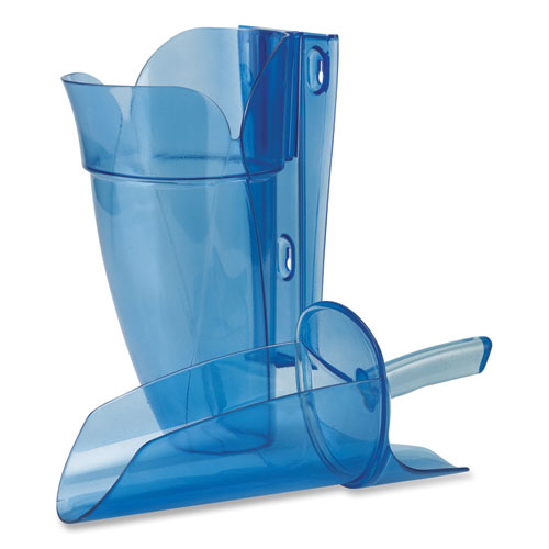Image of San Jamar® Saf-T-Scoop and Guardian System for Ice Machines, 64 oz to 86 oz Ice Scoop, Transparent Blue