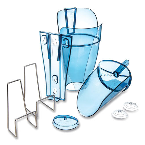 Image of San Jamar® Saf-T-Scoop and Guardian System for Ice Machines, 64 oz to 86 oz Ice Scoop, Transparent Blue