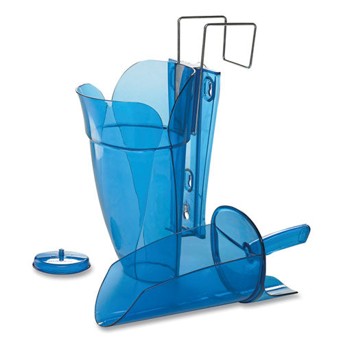 Image of San Jamar® Saf-T-Scoop and Guardian System for Ice Machines, 64 oz to 86 oz Ice Scoop, Transparent Blue