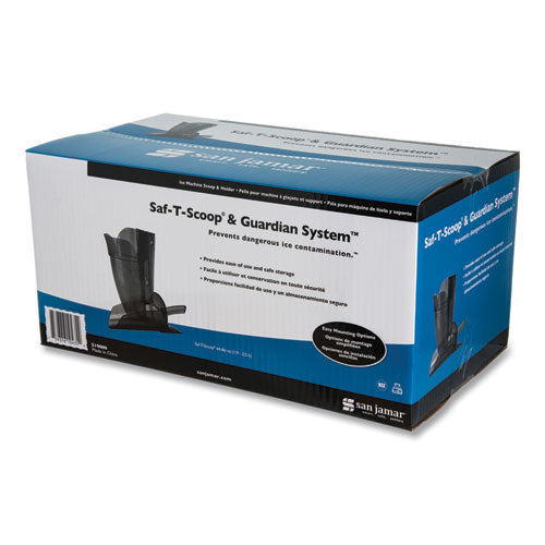 Image of San Jamar® Saf-T-Scoop and Guardian System for Ice Machines, 64 oz to 86 oz Ice Scoop, Transparent Blue