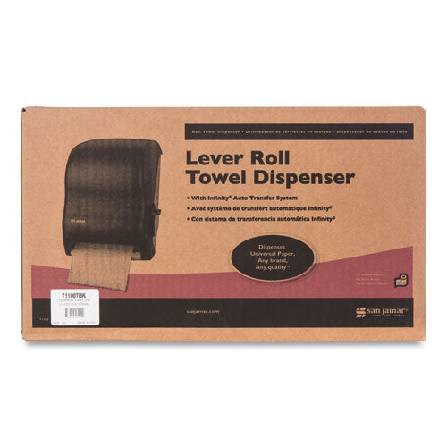 Image of San Jamar® Lever Roll Towel Dispenser, Classic, 12.94 X 9.25 X 16.5, Transparent Black Pearl