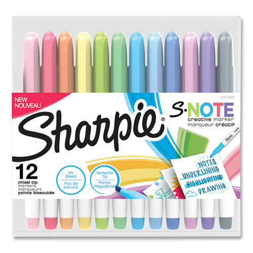 Image of Sharpie® S-Note Creative Markers, Assorted Ink Colors, Chisel Tip, Assorted Barrel Colors, 12/pack