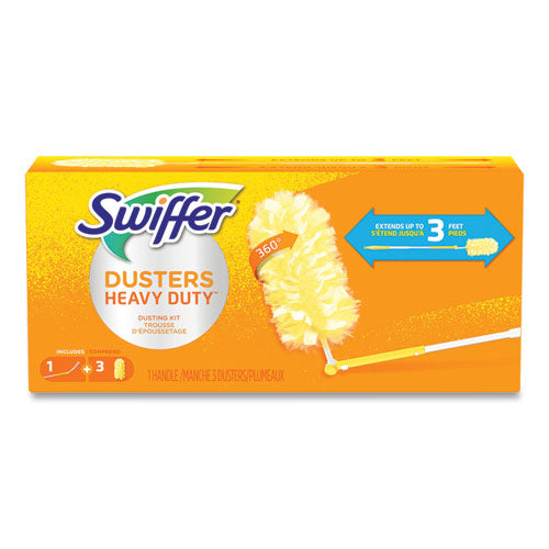 Image of Swiffer® Heavy Duty Dusters With Extendable Handle, Plastic Handle Extends To 3 Ft, 1 Handle And 3 Dusters/kit, 6 Kits/carton