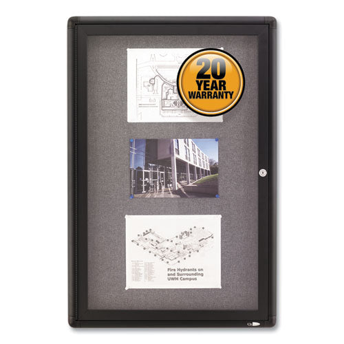 Image of Quartet® Enclosed Indoor Fabric Bulletin Board with One Hinged Door, 24" x 36", Gray Surface, Graphite Gray Aluminum Frame