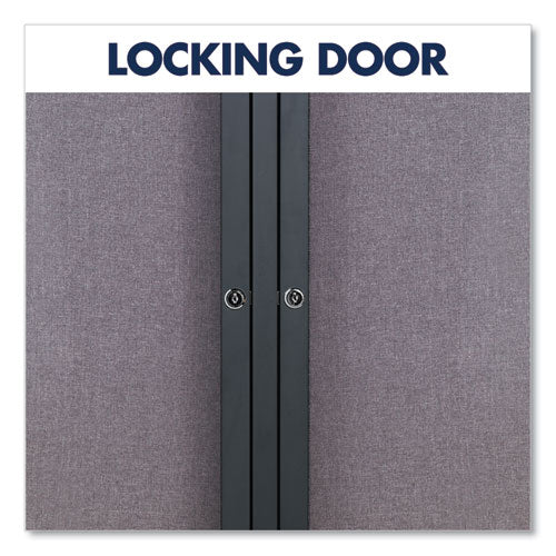 Image of Quartet® Enclosed Indoor Fabric Bulletin Board with Two Hinged Doors, 48" x 36", Gray Surface, Graphite Gray Aluminum Frame