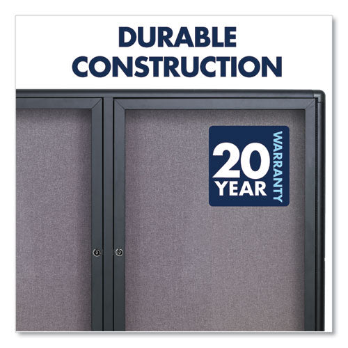 Image of Quartet® Enclosed Indoor Fabric Bulletin Board with Two Hinged Doors, 48" x 36", Gray Surface, Graphite Gray Aluminum Frame