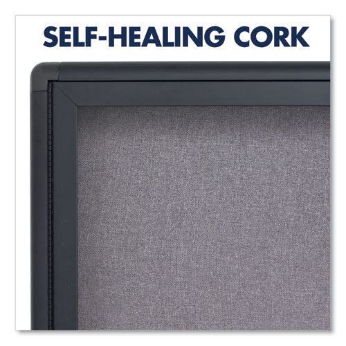 Image of Quartet® Enclosed Indoor Fabric Bulletin Board with Two Hinged Doors, 48" x 36", Gray Surface, Graphite Gray Aluminum Frame