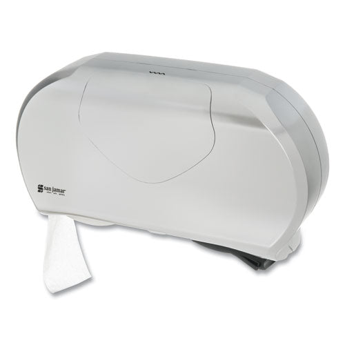 Image of San Jamar® Twin 9" Jumbo Bath Tissue Dispenser, Summit, 19.25 x 6 x 12.25, Faux Stainless Steel