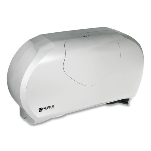 Image of San Jamar® Twin 9" Jumbo Bath Tissue Dispenser, Summit, 19.25 x 6 x 12.25, Faux Stainless Steel