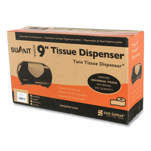 Image of San Jamar® Twin 9" Jumbo Bath Tissue Dispenser, Summit, 19.25 x 6 x 12.25, Faux Stainless Steel