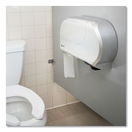 Image of San Jamar® Twin 9" Jumbo Bath Tissue Dispenser, Summit, 19.25 x 6 x 12.25, Faux Stainless Steel