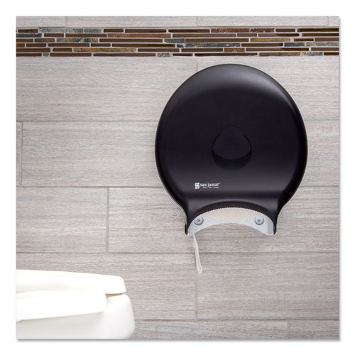 Image of San Jamar® Single 12" JBT Bath Tissue Dispenser, Classic, 1 Roll, 12.9 x 5.63 x 14.88, Transparent Black Pearl