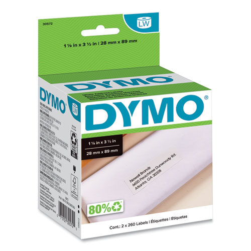 Image of DYMO® Labelwriter Address Labels, 1.12" X 3.5", White, 260 Labels/roll, 2 Rolls/pack